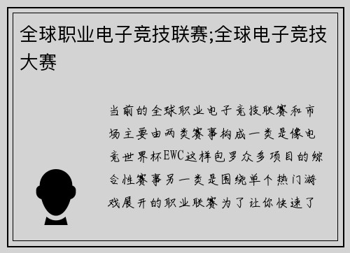 全球职业电子竞技联赛;全球电子竞技大赛